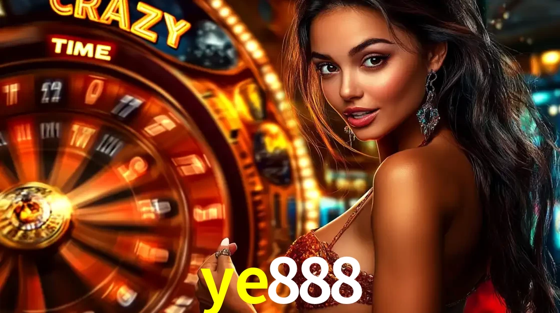 Mulher ao lado da roda de prêmios do jogo de cassino ao vivo Crazy Time, um dos shows de jogos mais emocionantes oferecidos pela plataforma de apostas ye888.